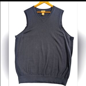 LL Bean Cashmere Sweater Vest Men's XXLT Navy Blue V-Neck Cotton